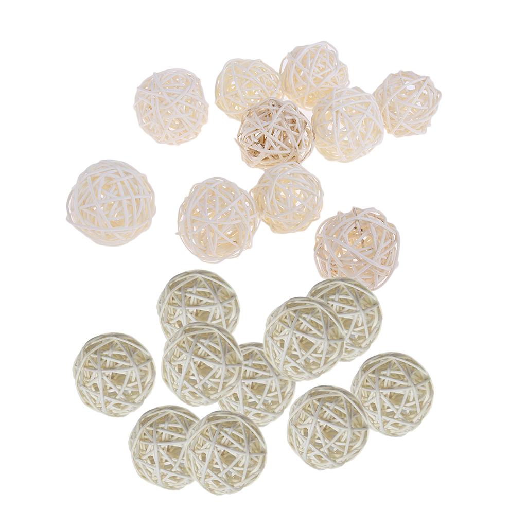 20Pcs 5cm Wicker Rattan Ball Twig Orbs Ball DIY Ornaments Crafts White+beige