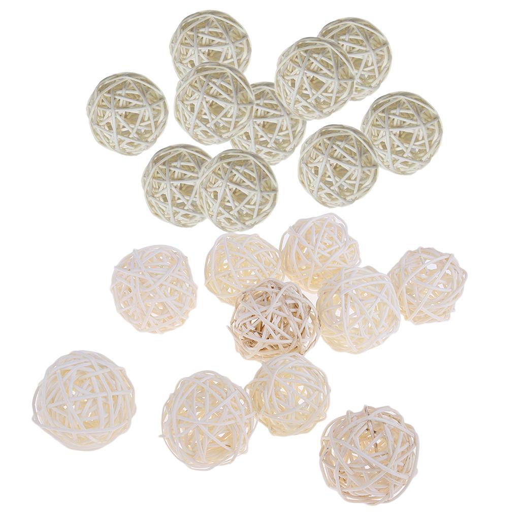 20Pcs 5cm Wicker Rattan Ball Twig Orbs Ball DIY Ornaments Crafts White+beige