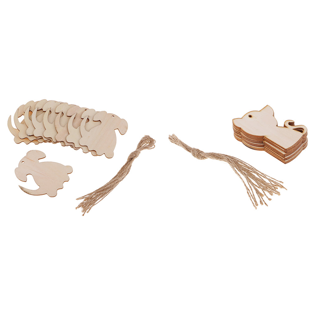 20Pcs Unfinished Wood Cutouts Animal Shapes Craft Gift Tags Cat Dog