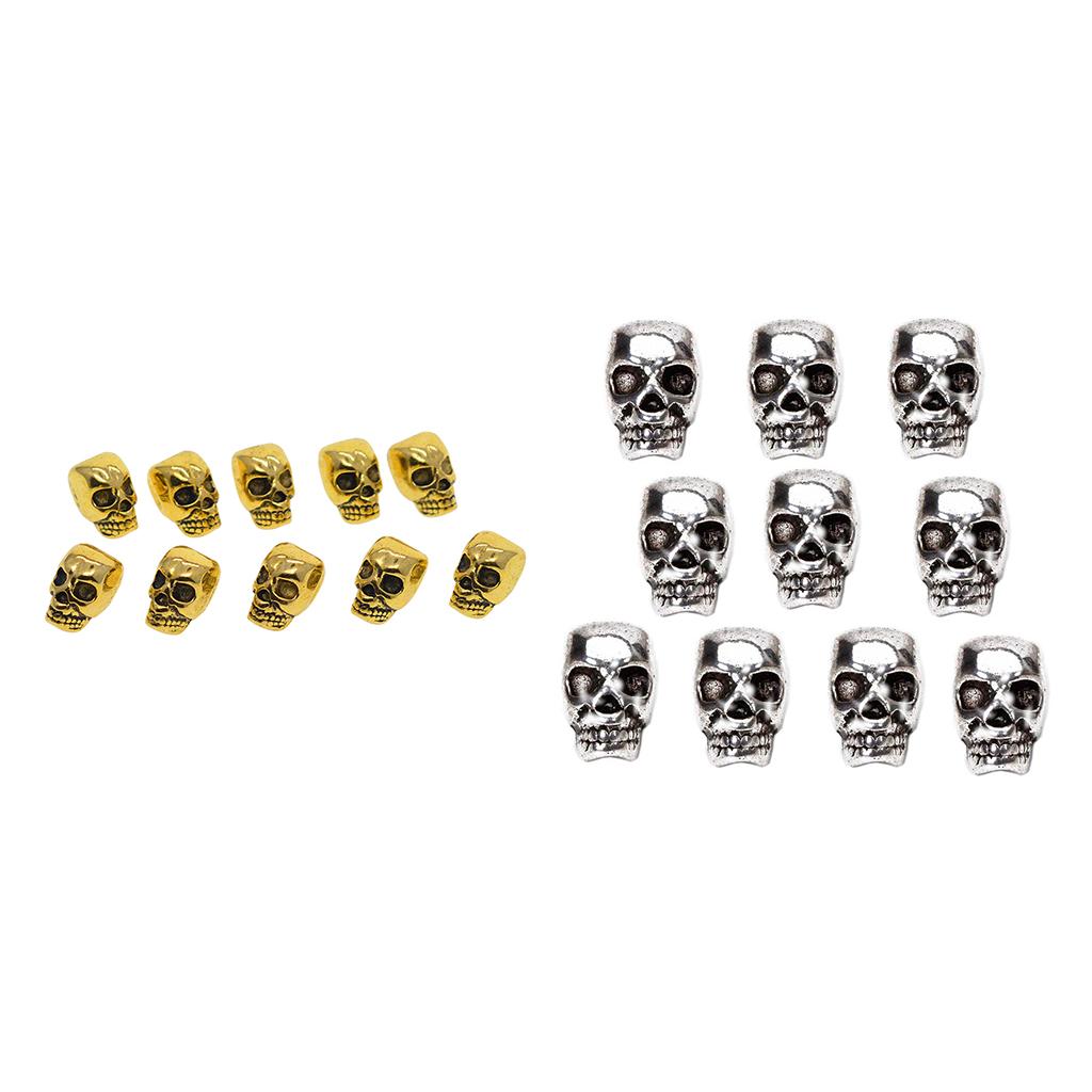 20Pcs Silver Gold Large Hole 3D Skull Spacer Loose Beads Jewelry Making