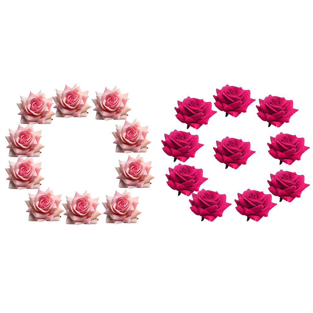 20pcs Velvet Artificial Flower Rose for Home Wedding Decor Red and Pink