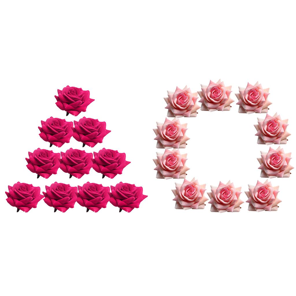 20pcs Velvet Artificial Flower Rose for Home Wedding Decor Red and Pink