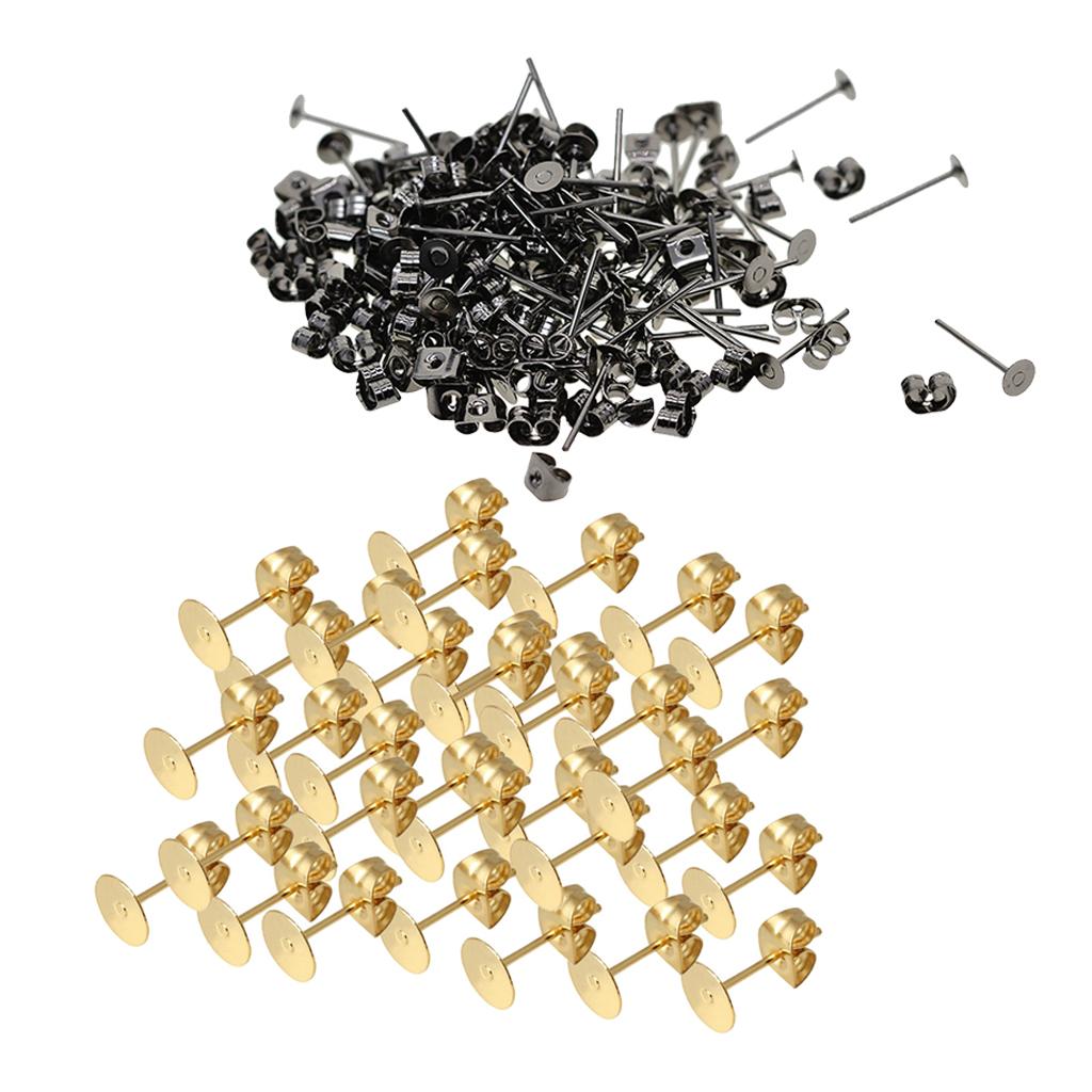 300 Piece 4mm Metal Earring Posts and Backs for DIY Earring Findings Jewelry