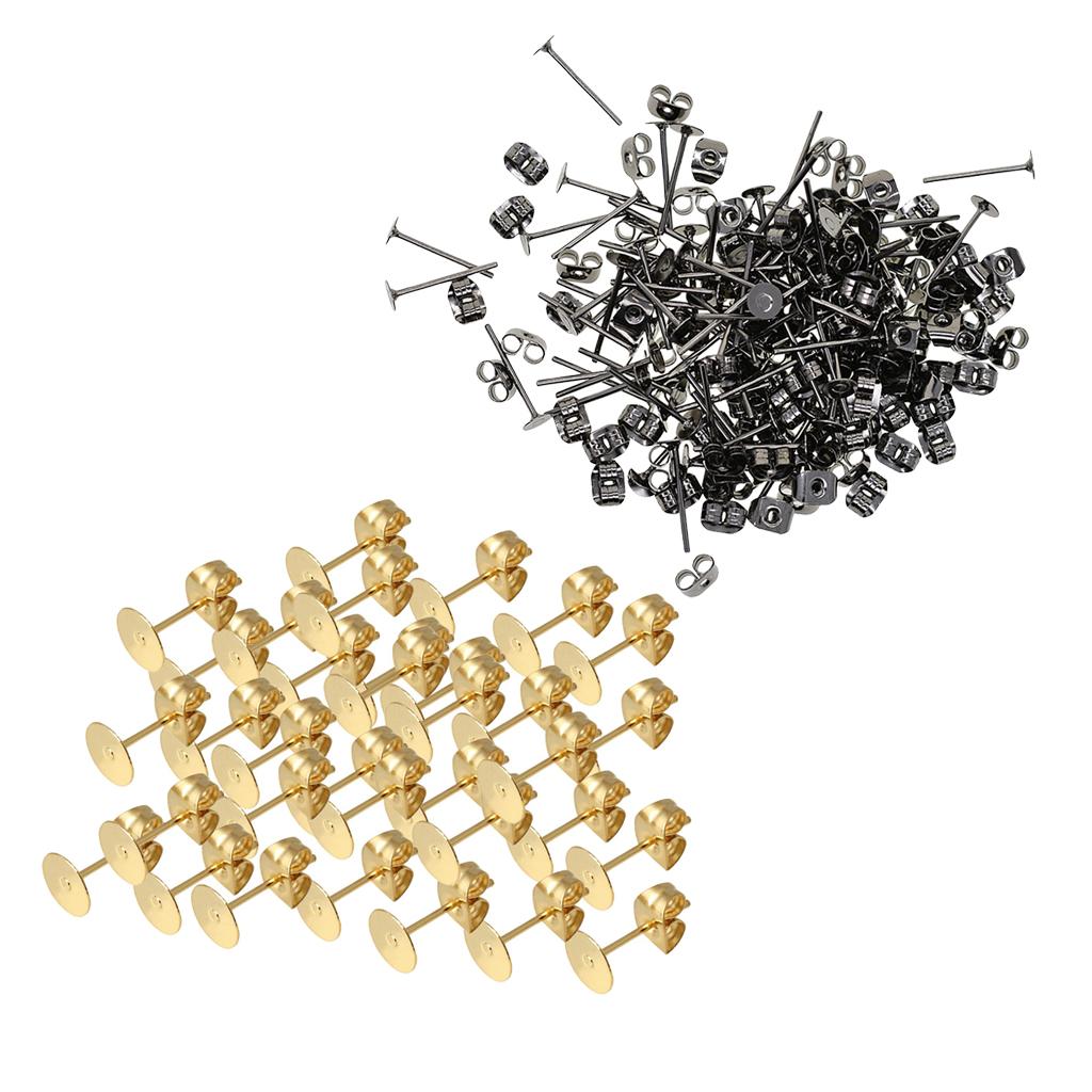 300 Piece 4mm Metal Earring Posts and Backs for DIY Earring Findings Jewelry
