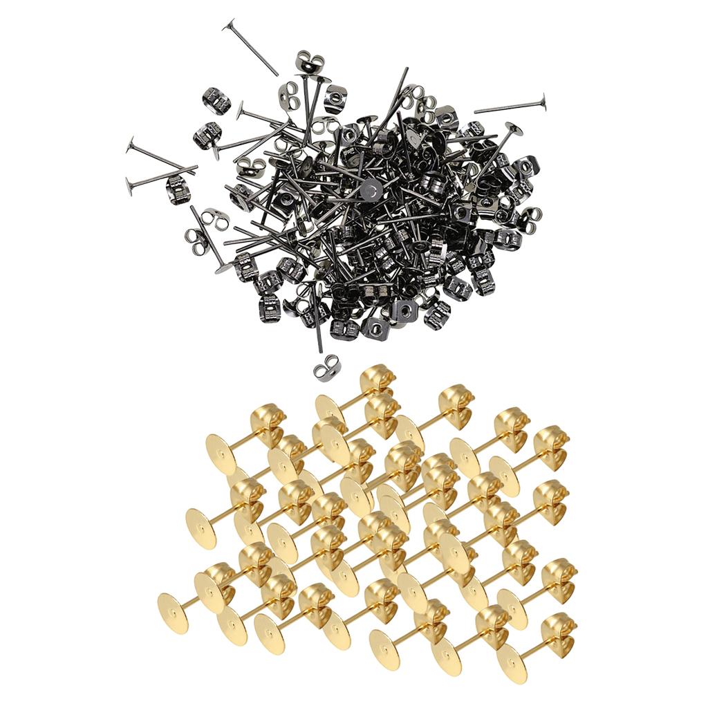 300 Piece 4mm Metal Earring Posts and Backs for DIY Earring Findings Jewelry