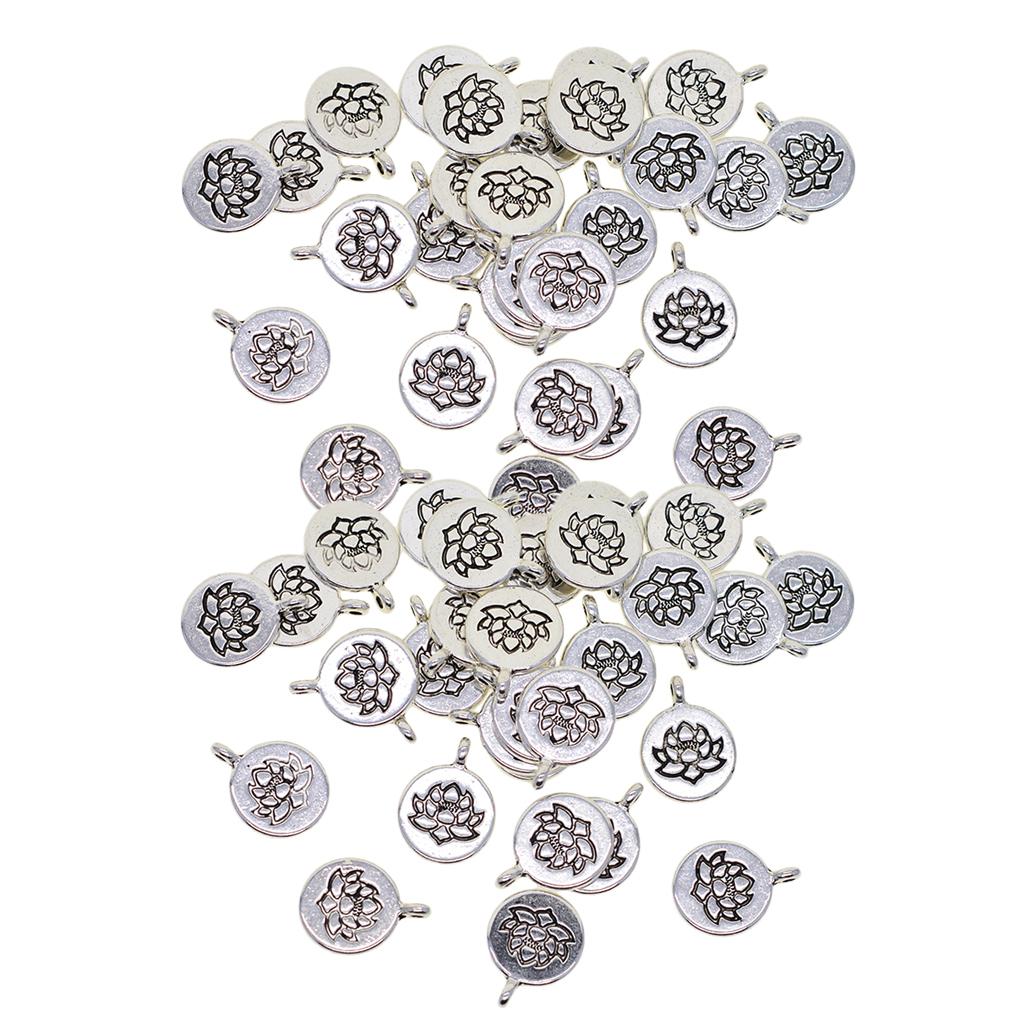 60x Tibetan Silver Lotus Yoga Charms DIY Pendant for Necklace Jewelry Making