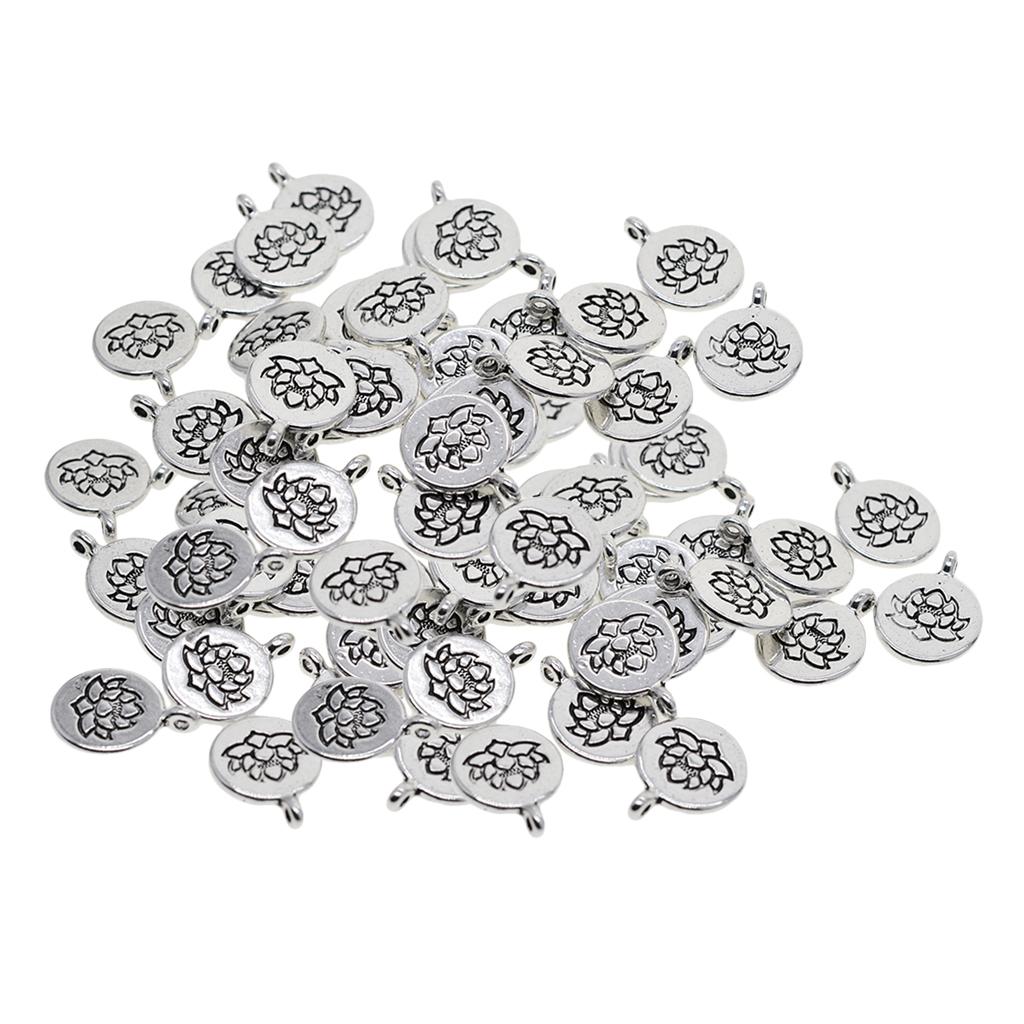 90x Tibetan Silver Lotus Yoga Charms DIY Pendant for Necklace Jewelry Making