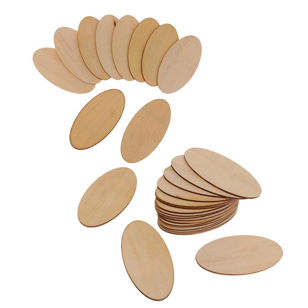 30pcs Natural Wood Pieces - Unfinished Wooden Cutouts Disc 100x50mm+80x40mm