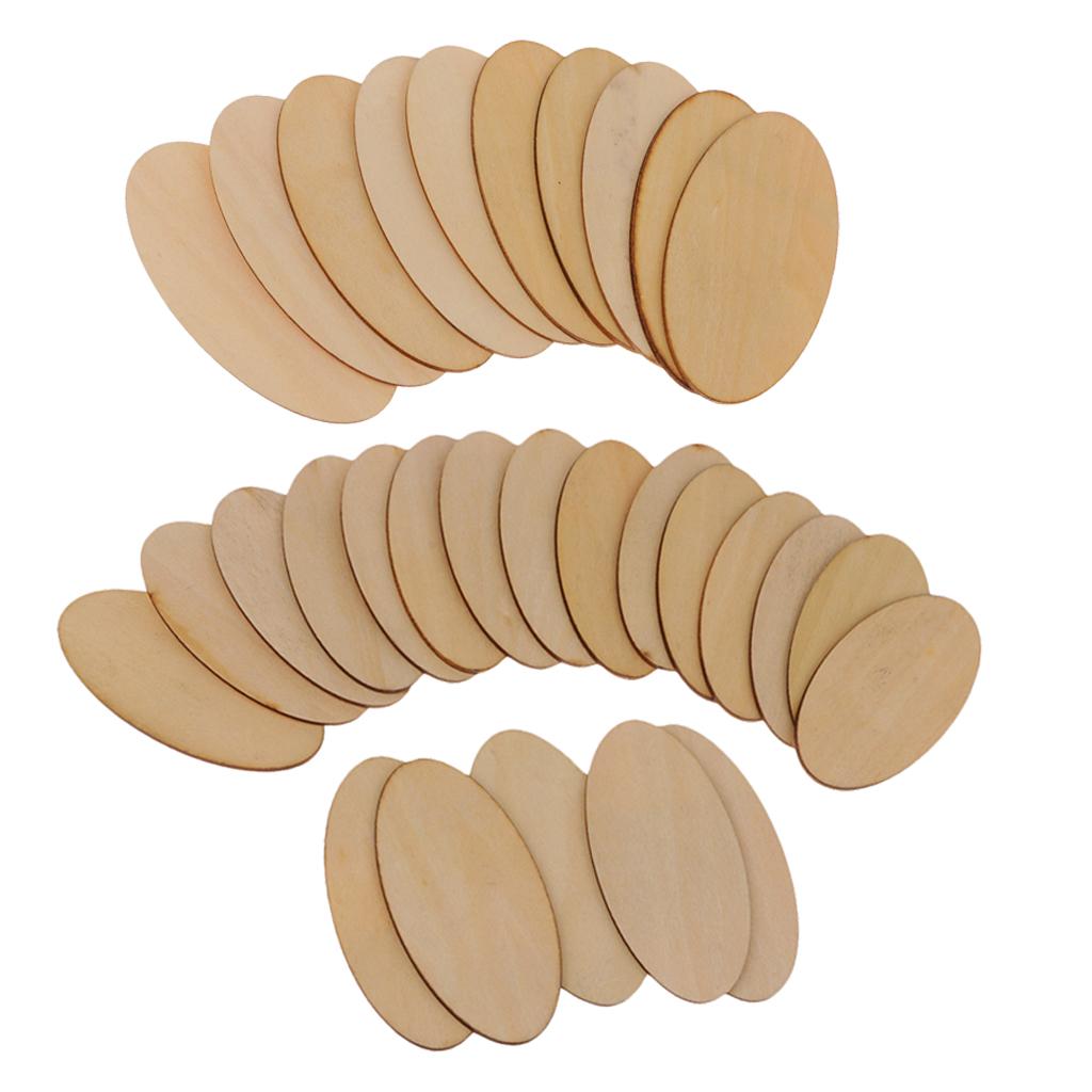 30pcs Natural Wood Pieces - Unfinished Wooden Cutouts Disc 100x50mm+80x40mm