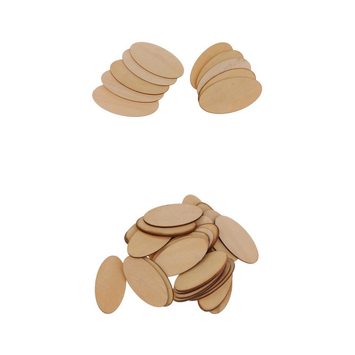 40pcs Natural Wood Pieces - Unfinished Wooden Cutouts Disc 80x40mm+40x20mm