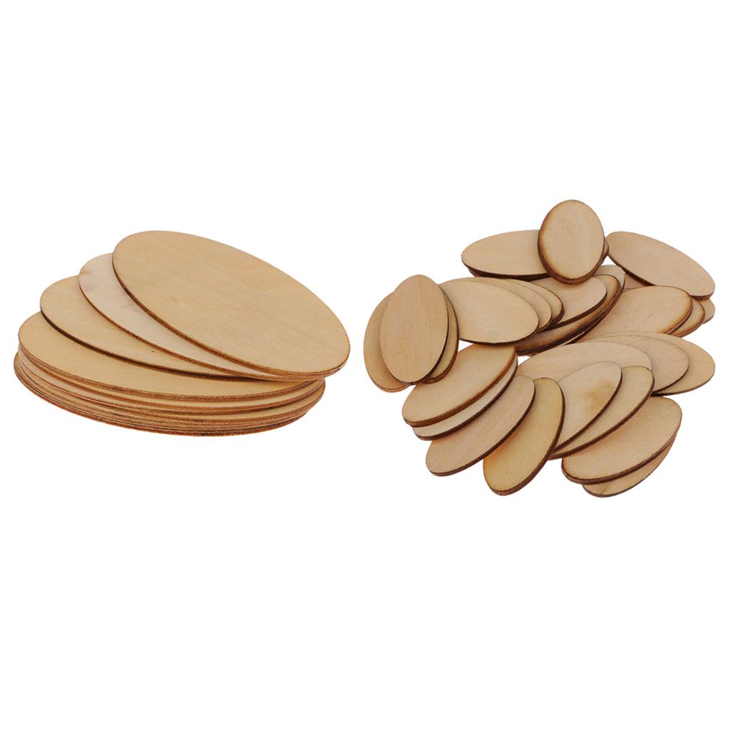 40pcs Natural Wood Pieces - Unfinished Wooden Cutouts Disc 80x40mm+40x20mm