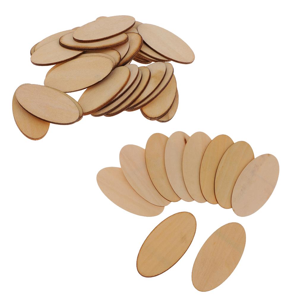 40pcs Natural Wood Pieces - Unfinished Wooden Cutouts Disc 80x40mm+40x20mm