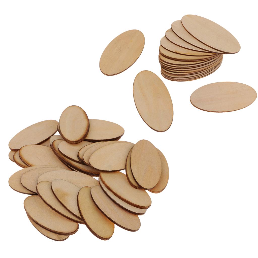 50pcs Natural Wood Pieces - Unfinished Wooden Cutouts Disc 80x40mm+40x20mm