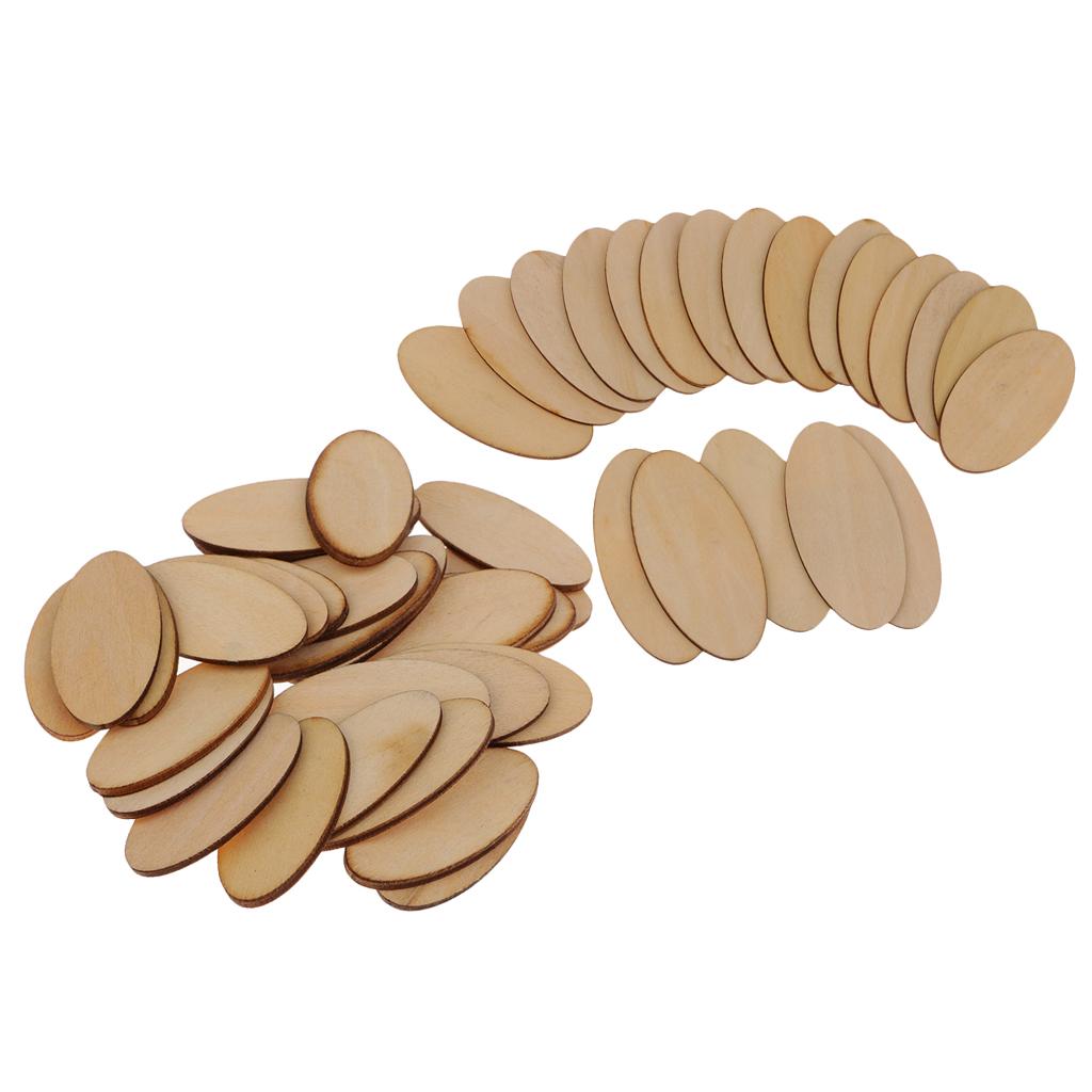 50pcs Natural Wood Pieces - Unfinished Wooden Cutouts Disc 80x40mm+40x20mm