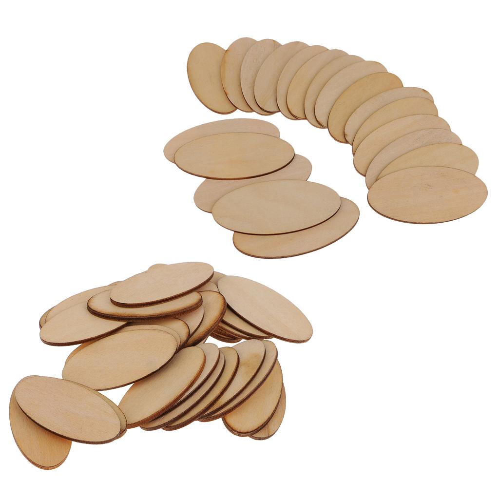 50pcs Natural Wood Pieces - Unfinished Wooden Cutouts Disc 80x40mm+40x20mm
