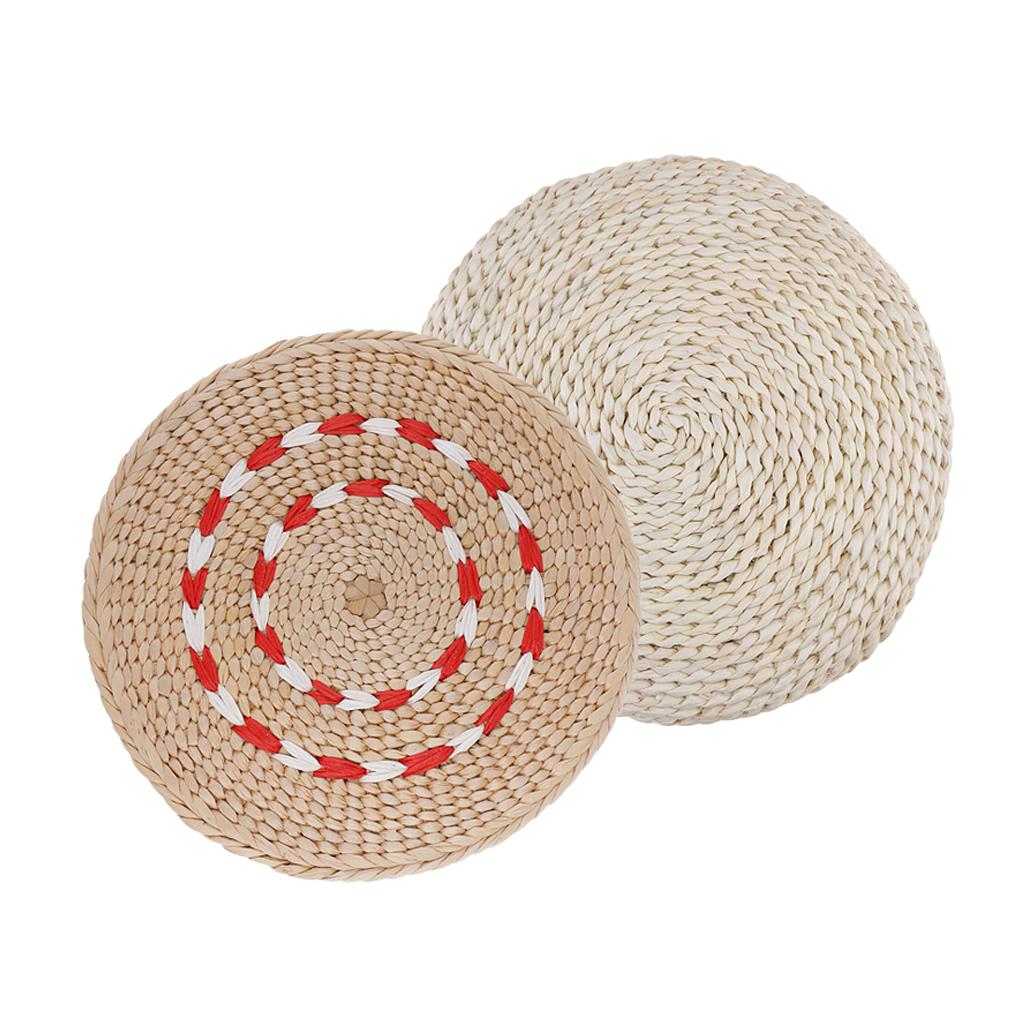 2pc Natural Straw Round Pouf Tatami Cushion Meditation Yoga Mat Zafu Cushion