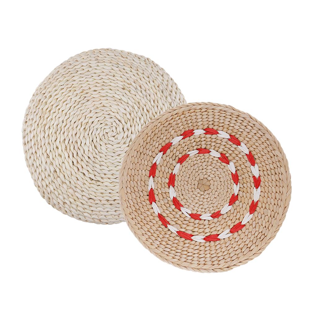 2pc Natural Straw Round Pouf Tatami Cushion Meditation Yoga Mat Zafu Cushion