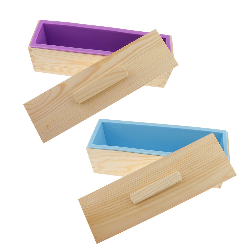 2pcs Rectangle Silicone Soap Loaf Mold with Wooden Box and Lid 900ml 1200ml