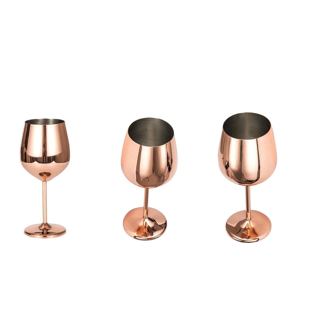 3Pcs Stainless Steel Wine Glasses Red Wine Goblets Champagne Bar Rose Gold