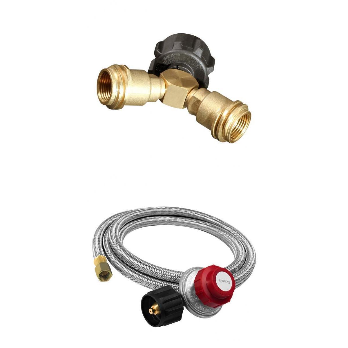 3-Way Propane Y Splitter LP Valve Adapter with Stainless Regulator 4ft Hose