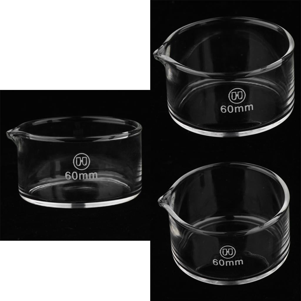 3 Pieces 60mm Reusable Glass Crystallizing Dishes, Borosilicate