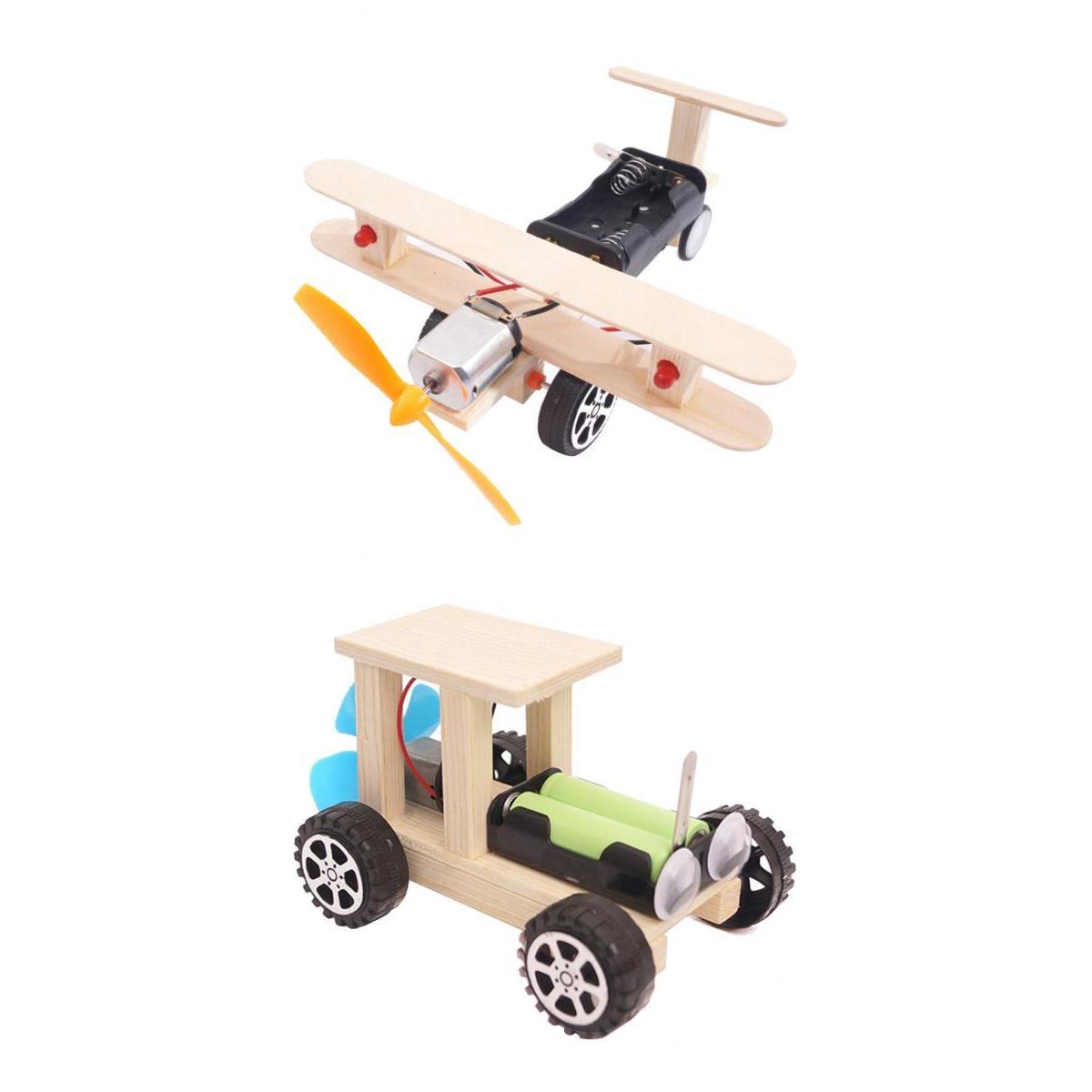 2Pcs DIY Plane &Car Model Kit Wood Kids Physical Science Experiments Toy