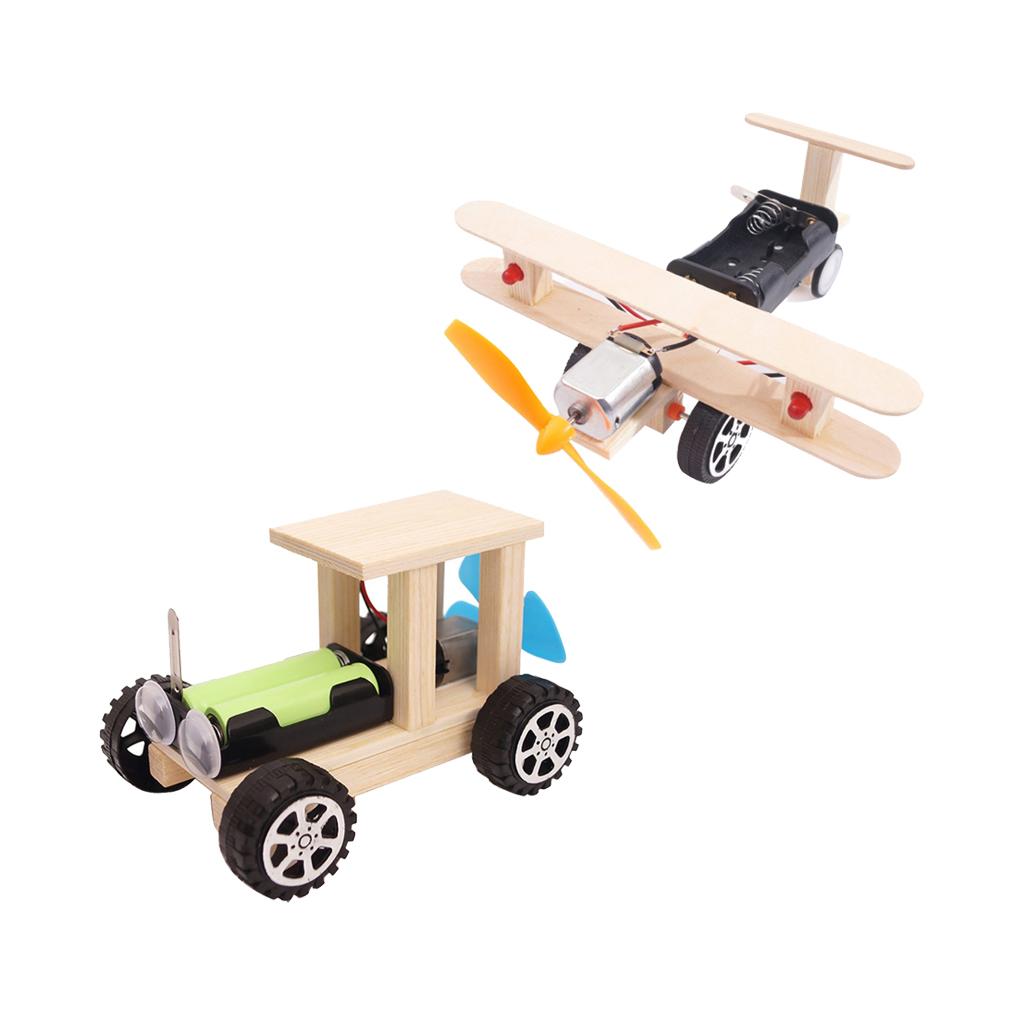 2Pcs DIY Plane &Car Model Kit Wood Kids Physical Science Experiments Toy
