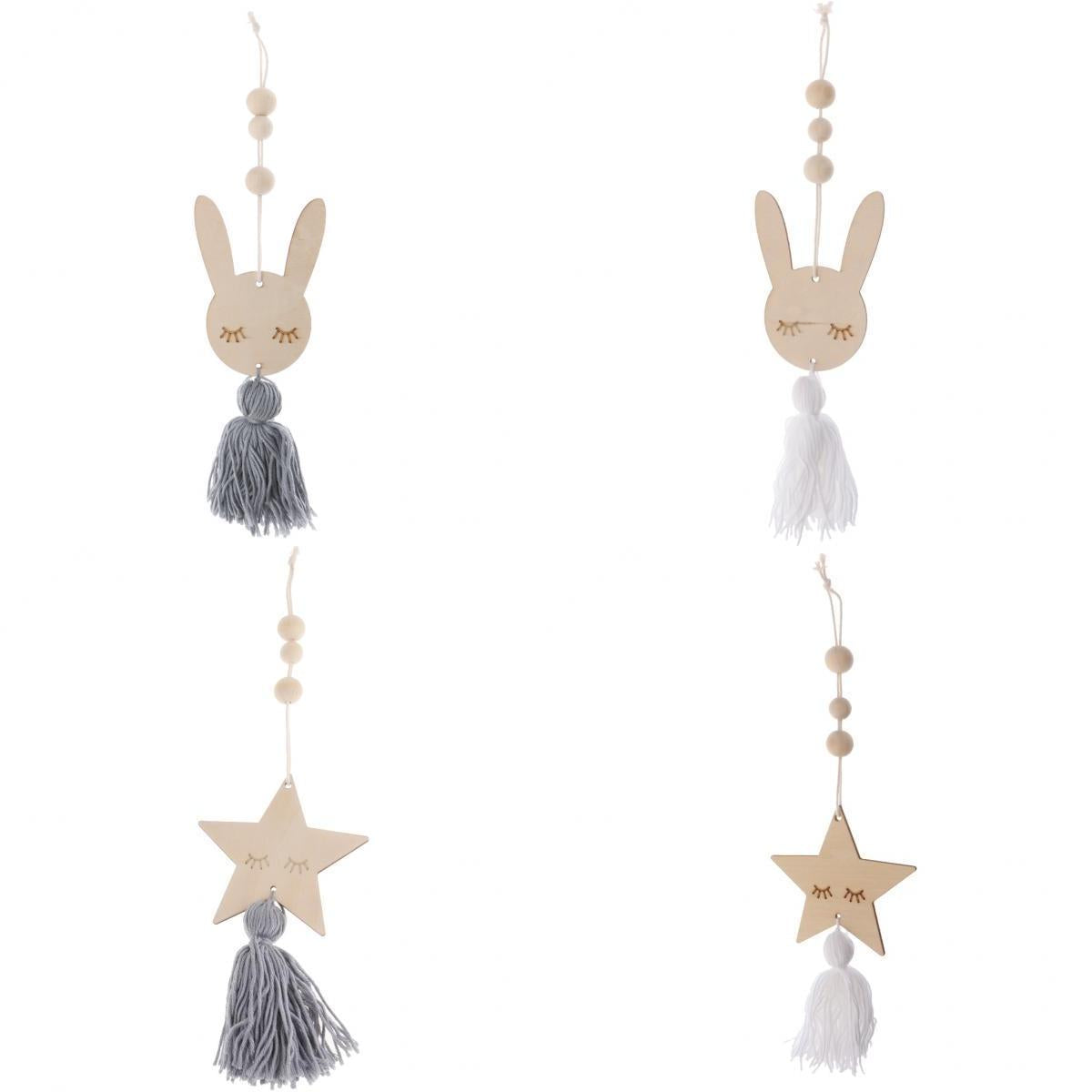 4Pcs Nordic Wooden Beads Tassel Pendant Girls Wall Hanging Ornament
