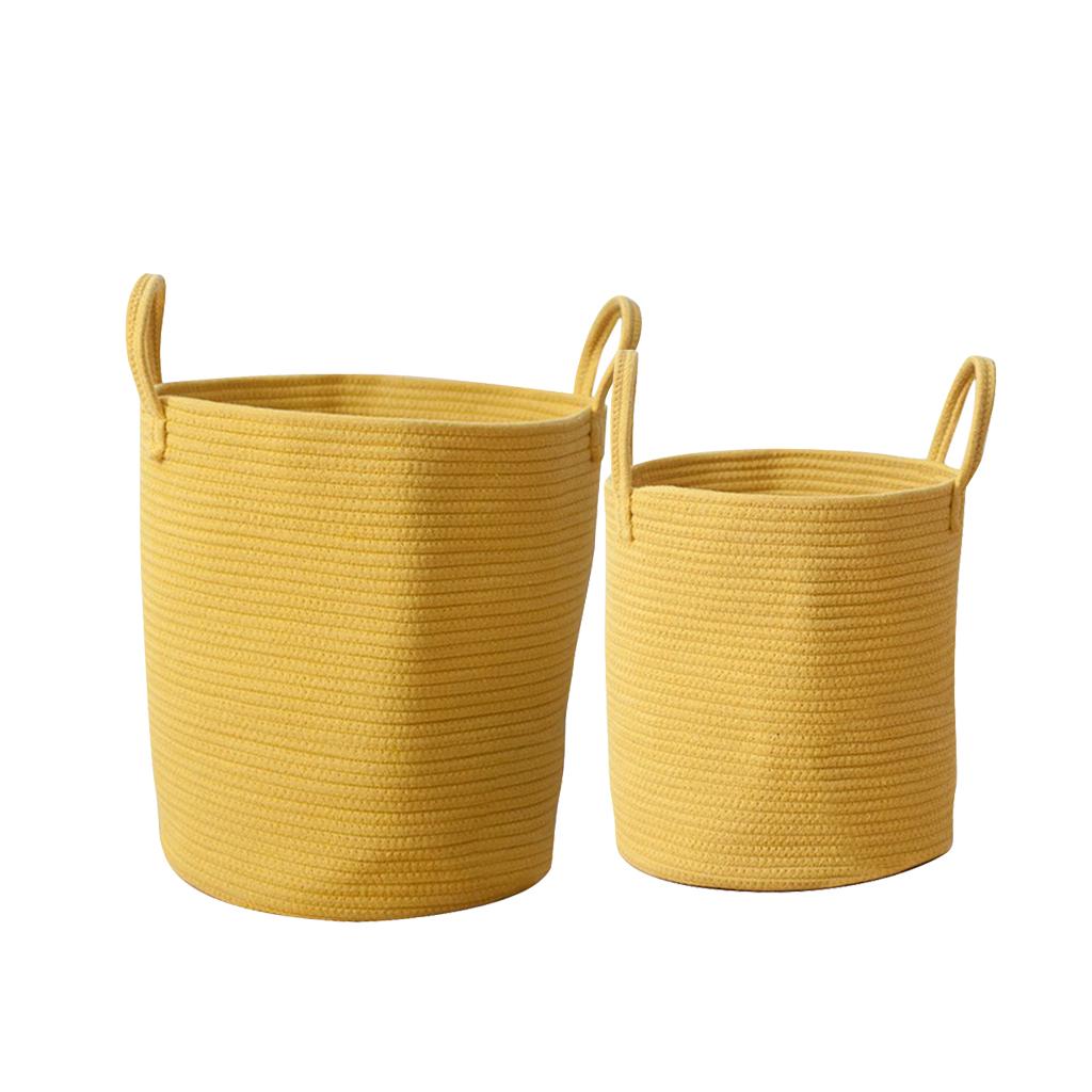 2Size Yellow Cotton Rope Handle Storage Basket Laundry Basket Storage