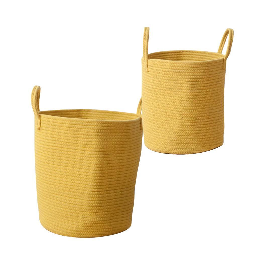 2Size Yellow Cotton Rope Handle Storage Basket Laundry Basket Storage