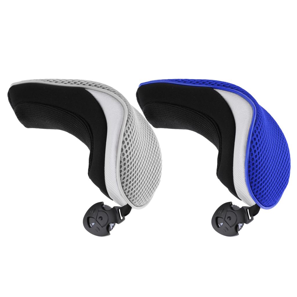 2pcs Golf Hybrid UT Club Rescue Head Cover Headcover w/ Number Tag Blue&Gray