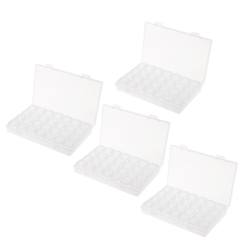 4 x 28-Grids Clear Plastic Beads Storage Box Jewelry Organizer Container