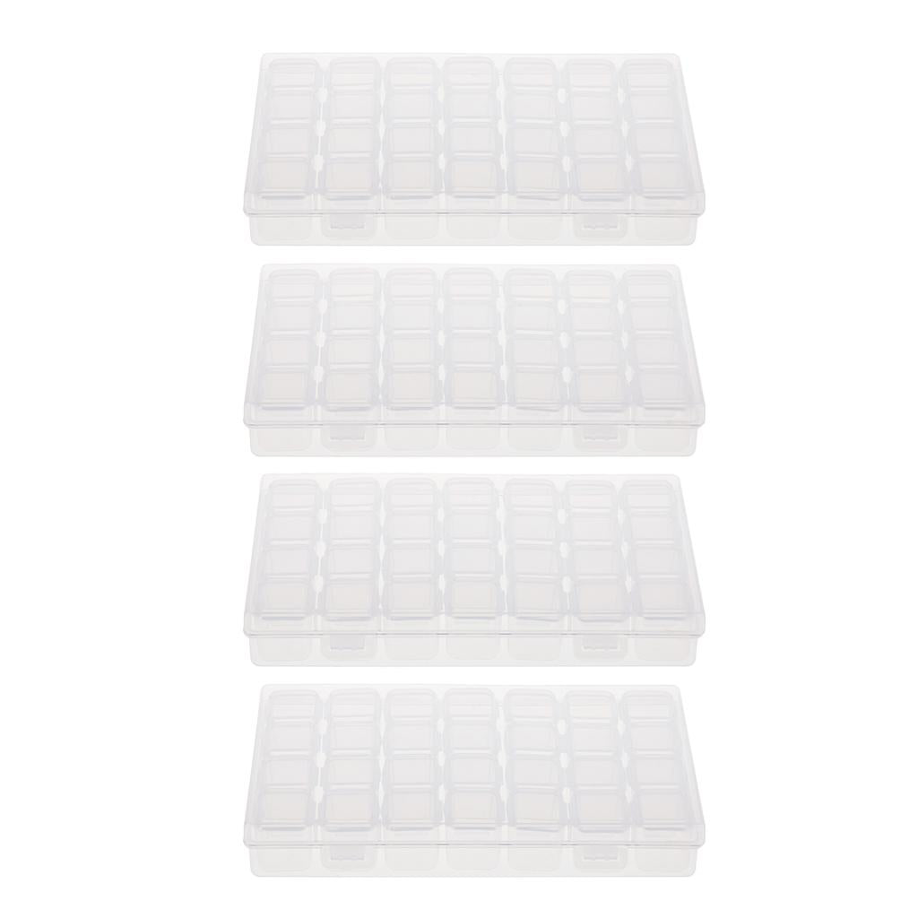 4 x 28-Grids Clear Plastic Beads Storage Box Jewelry Organizer Container