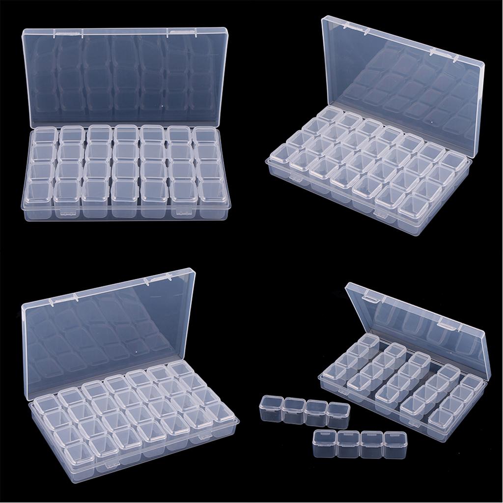 4 x 28-Grids Clear Plastic Beads Storage Box Jewelry Organizer Container