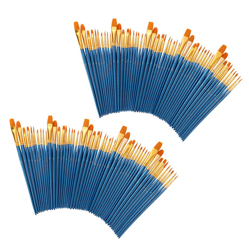 100 Piece Wood Nylon Hair Painting Brush for Watercolor Acrylic Oil Painting