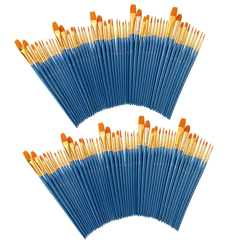 100 Piece Wood Nylon Hair Painting Brush for Watercolor Acrylic Oil Painting