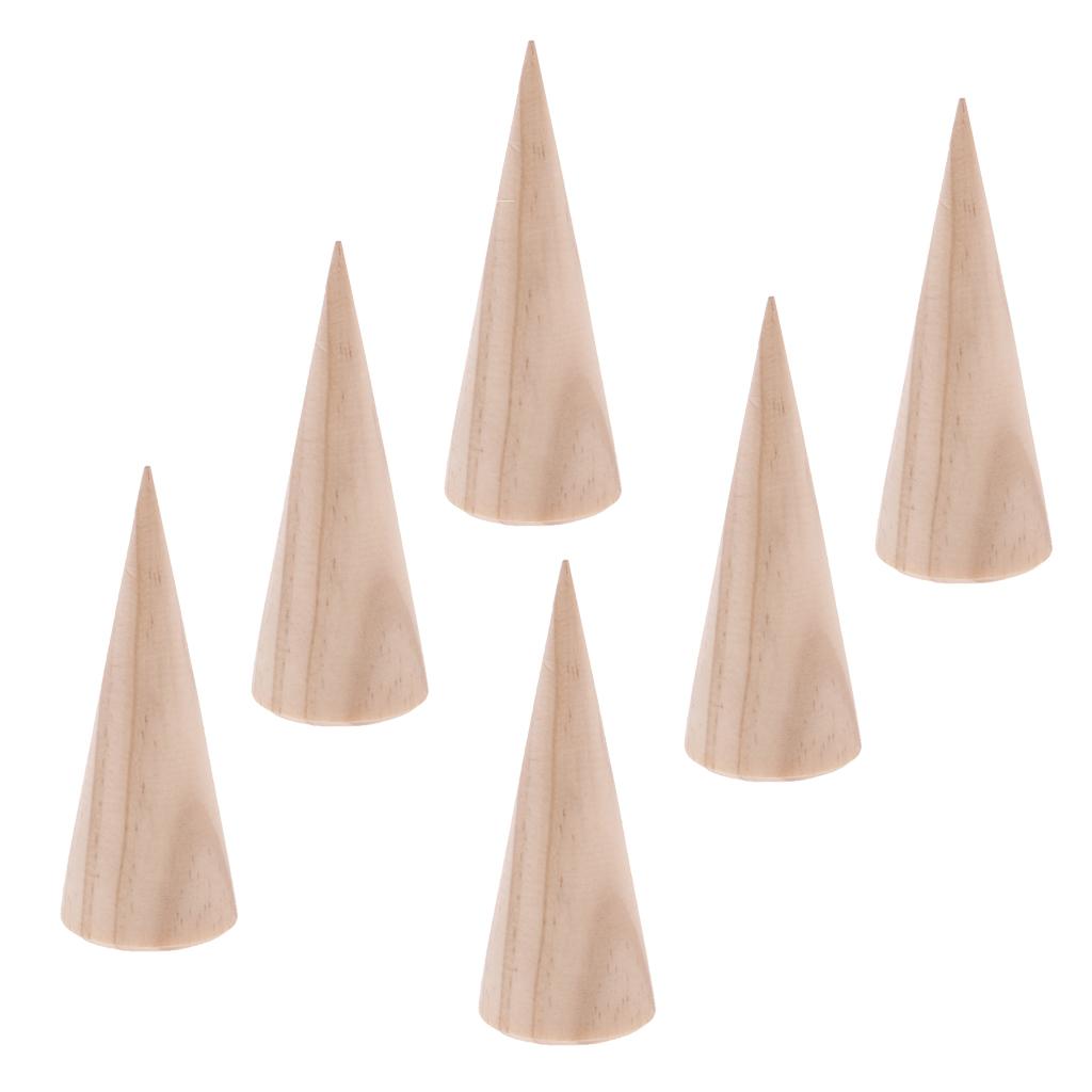 12 Pieces Unpainted Cone Natural Wood Ring Jewelry Display Stand Rack