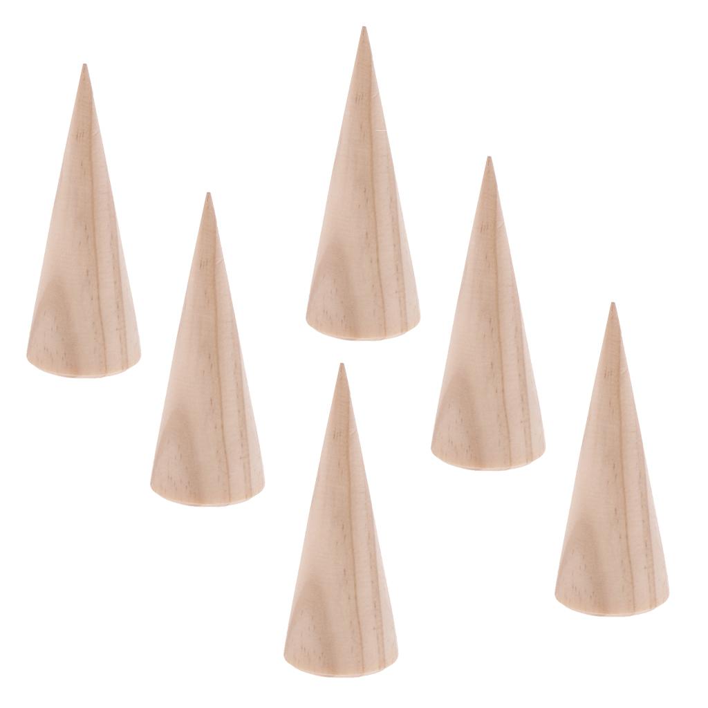 12 Pieces Unpainted Cone Natural Wood Ring Jewelry Display Stand Rack