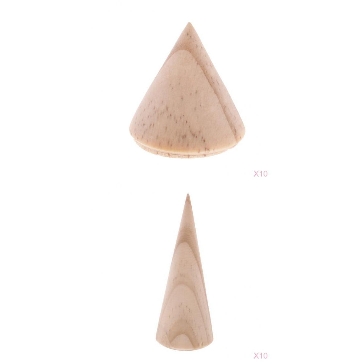 20 Pieces Assorted Unpainted Cone Shape Wooden Ring Jewelry Display Showcase