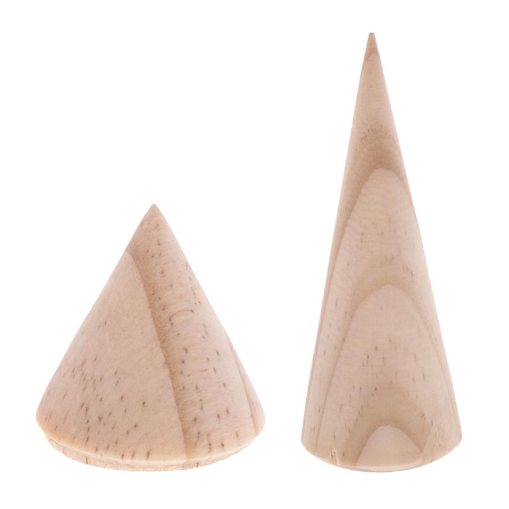 20 Pieces Assorted Unpainted Cone Shape Wooden Ring Jewelry Display Showcase