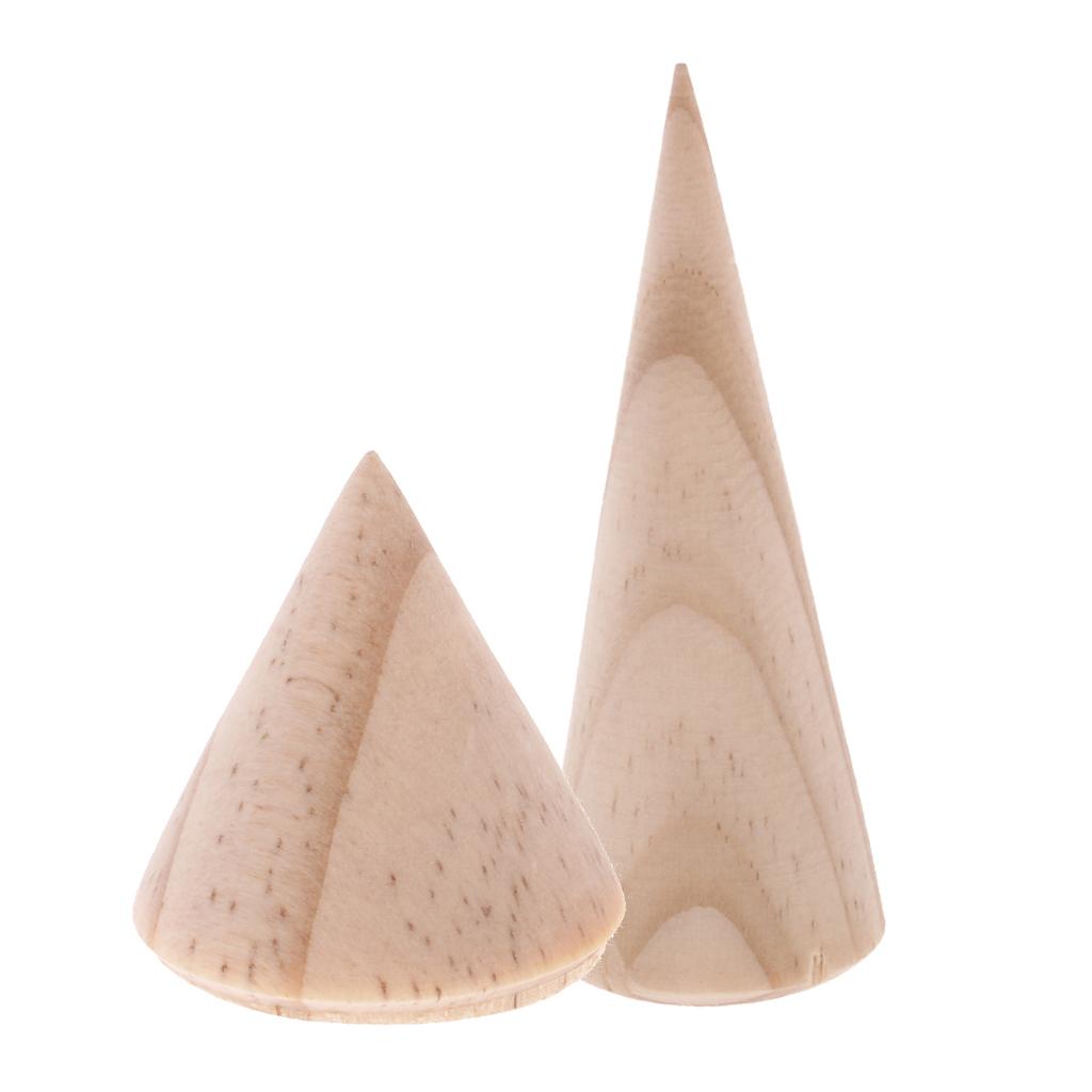 20 Pieces Assorted Unpainted Cone Shape Wooden Ring Jewelry Display Showcase