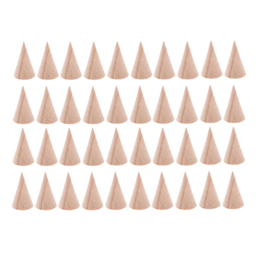40 Pieces Wholesale Unpainted Cone Shape Natural Wood Ring Jewelry Display