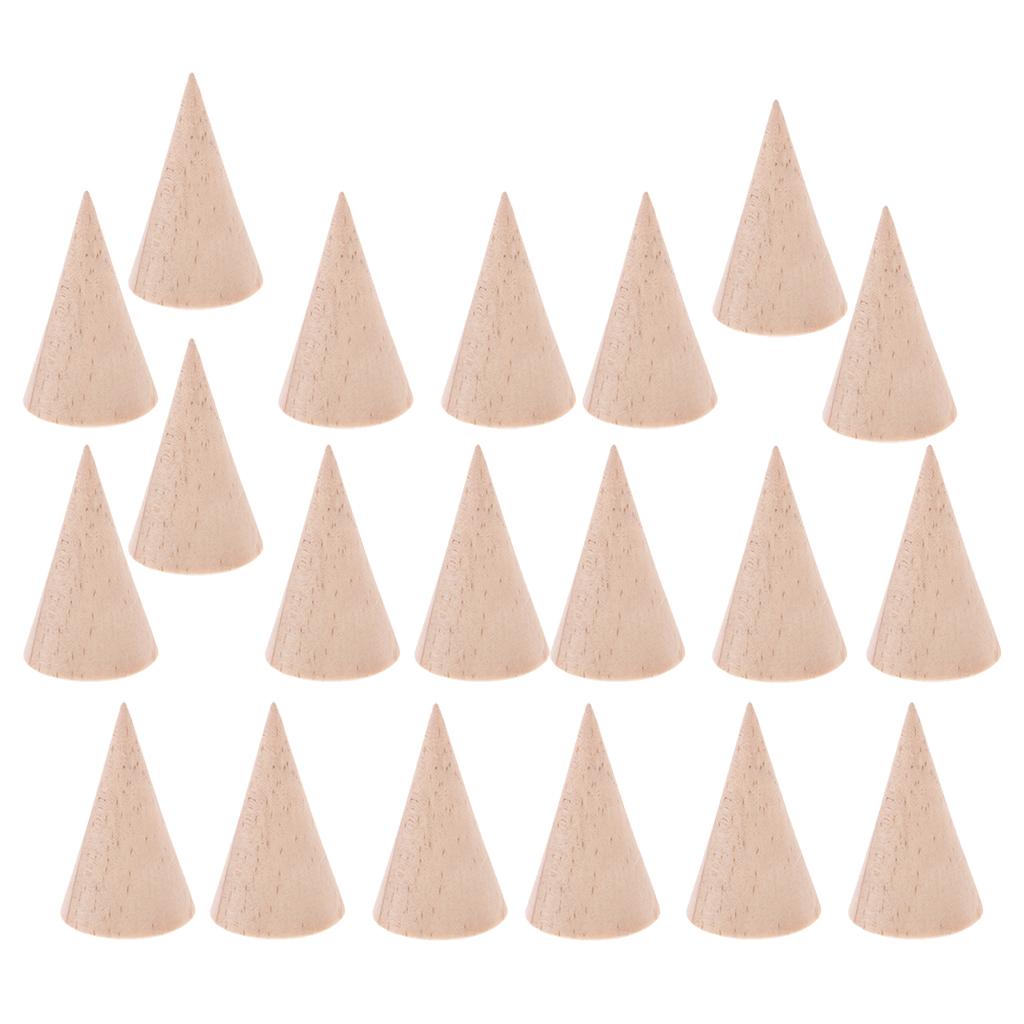 20 Pieces Unpainted Cone Shape Wooden Ring Jewelry Display Holder 3 x 5 cm