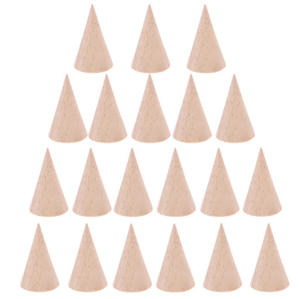 20 Pieces Unpainted Cone Shape Wooden Ring Jewelry Display Holder 3 x 5 cm