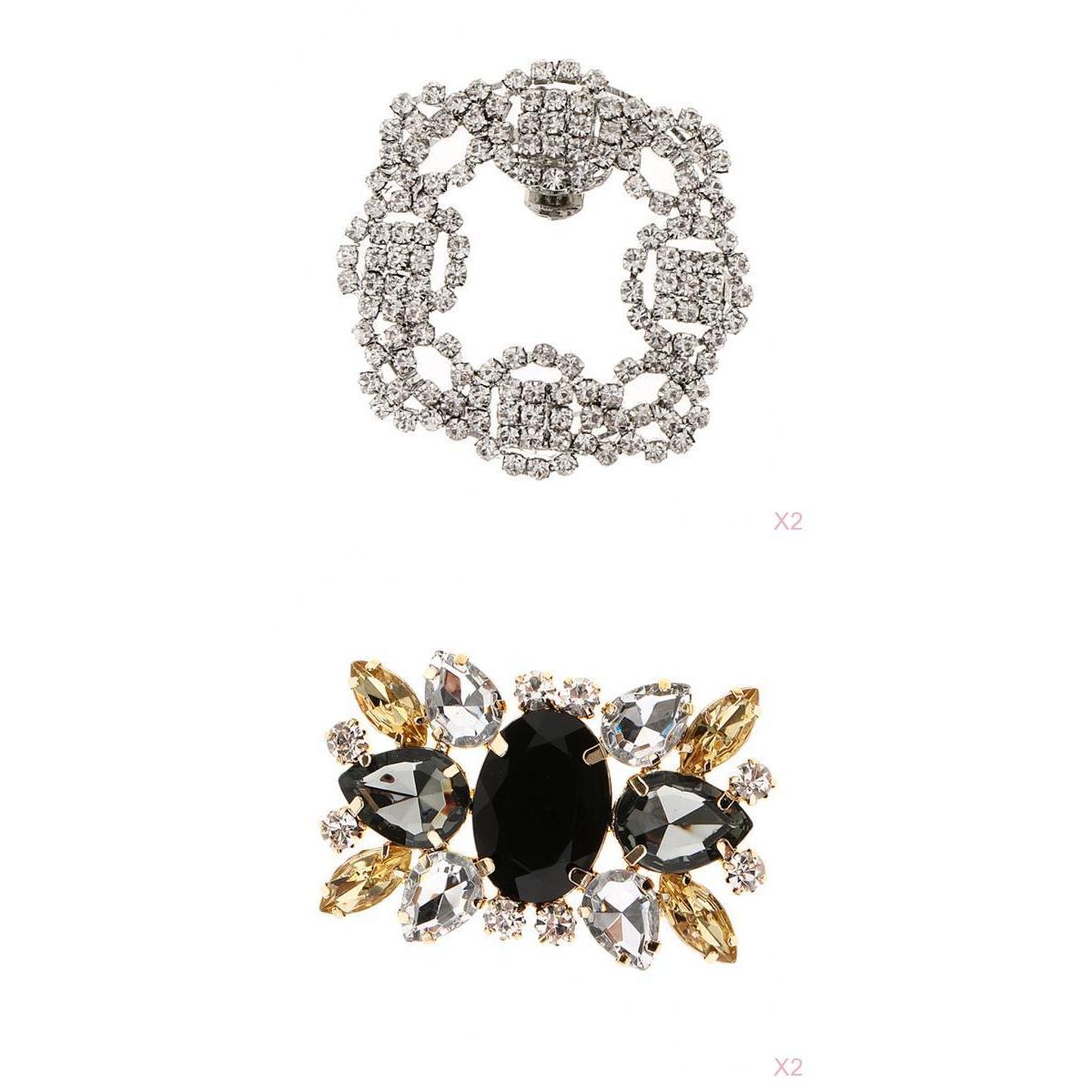 2Pairs Luxury Crystal Shoe Clips Rinestone Shoe Buckles Decoration for Women