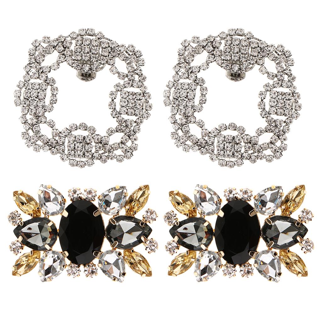2Pairs Luxury Crystal Shoe Clips Rinestone Shoe Buckles Decoration for Women