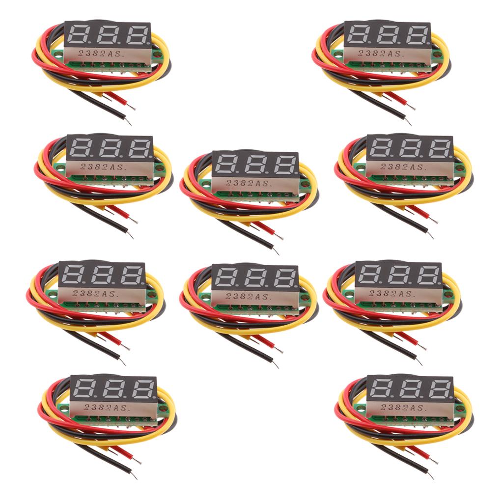 10PCS 0.28In 3 Wire LED DC 0-100V Voltmeter Digital Voltage Meter Tester Red