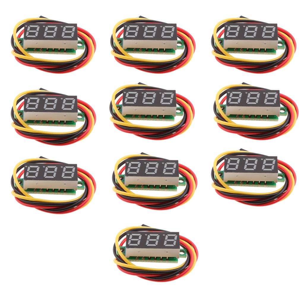 10PCS 0.28In 3 Wire LED DC 0-100V Voltmeter Digital Voltage Meter Tester Red