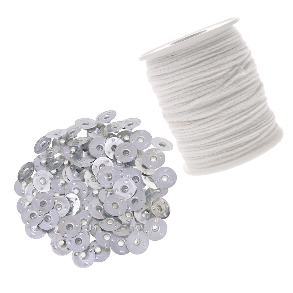 200Pcs Metal Candle Wick Sustainers Tabs Base & 1 Roll Candle Making Wicks
