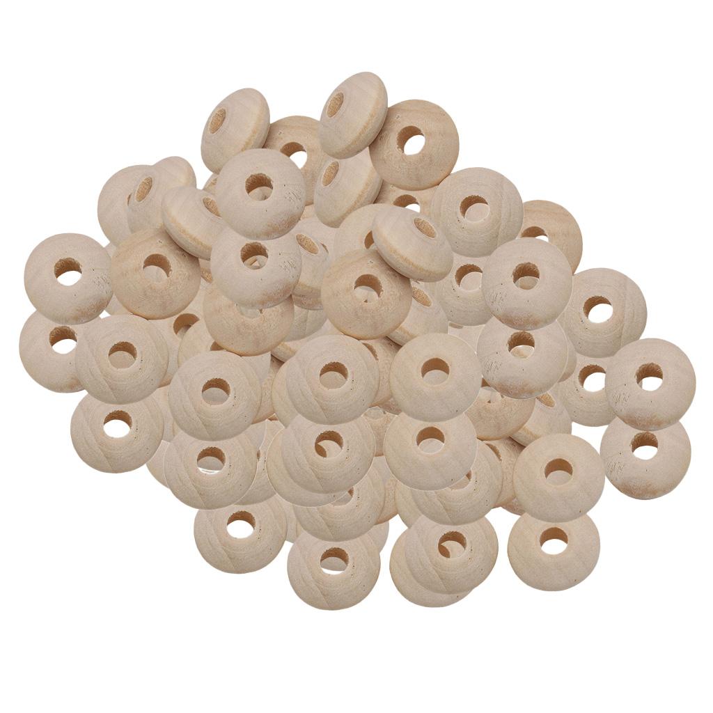 100 Pieces Natural Wooden Beads Large Hole Spacers Jewelry Making Charms Lot